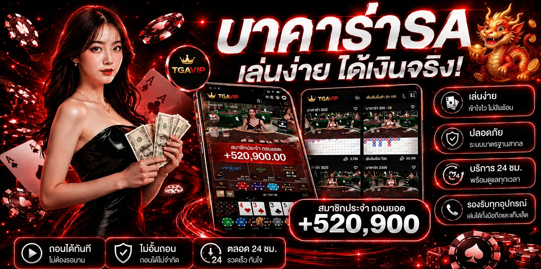 บาคาร่าออนไลน์ TGAVIP บนมือถือ